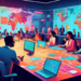 An artistic representation of a digital marketing agency's war room, brightly lit and filled with diverse professionals brainstorming around a high-tech digital map showcasing live data streams of cus