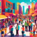 An imaginative marketplace bustling with diverse entrepreneurs actively engaging with potential clients, depicted in a vibrant, animated style, illustrating creative strategies for generating business