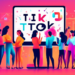 An energetic digital marketing workshop where a diverse group of young professionals are gathered around a large, modern touchscreen monitor displaying the TikTok logo, actively engaging in brainstorm