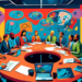 An artistically composed conference room with a diverse group of professionals engaged in an intense, creative brainstorming session, illustrated as though painted in vibrant, surrealistic Picasso sty