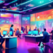 An imaginative office bustling with activity, shown in the middle of a successful advertising strategy meeting, with diverse professionals brainstorming and collaborating around a futuristic holograph