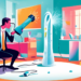 An illustration of a person dressed as a business professional warming up a giant, frozen telephone with a hair dryer, symbolizing the transformation of cold leads into warm opportunities, set in a co